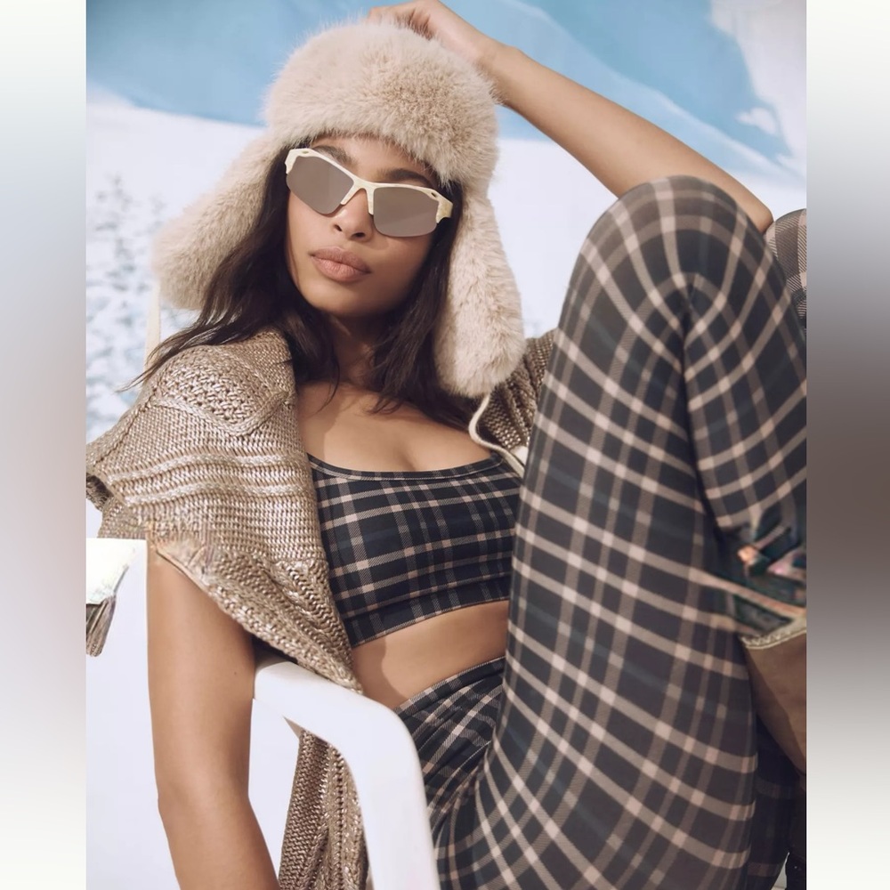 Anthropologie Cozy Creme Knit Hat with Faux Fur Trim